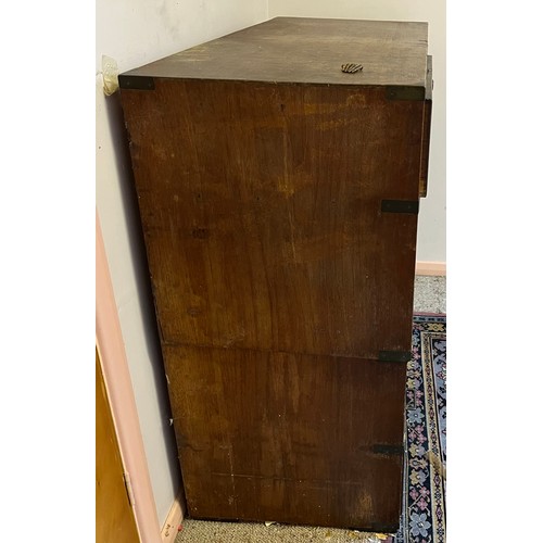 181 - A 19thC two-part military chest with brass handles and fittings, 99 w x 47 d x 100cm h.