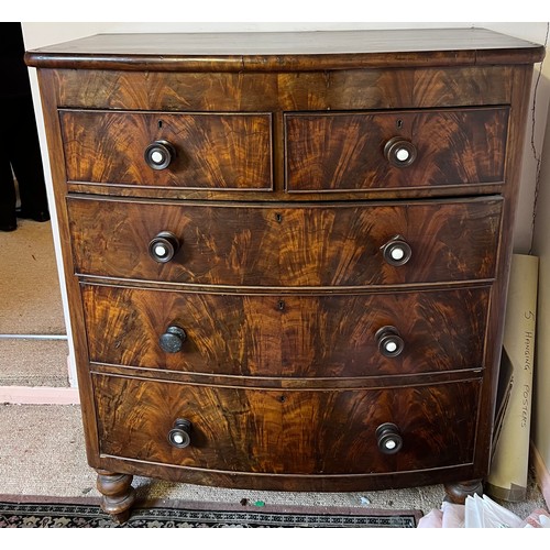 182 - A 19thC mahogany bow front chest of drawers, 2 short over 3 long drawers 105 x 50 x 125cm h.