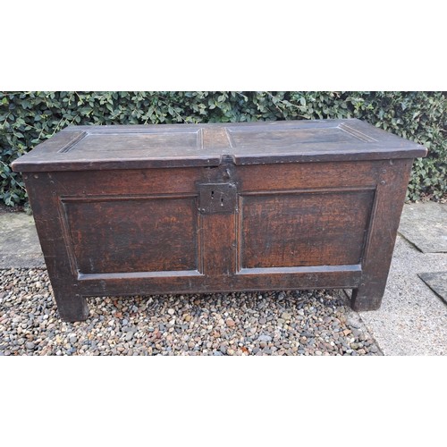 171 - An 18thC oak kist. 53 h x 196 w x 47cm d.