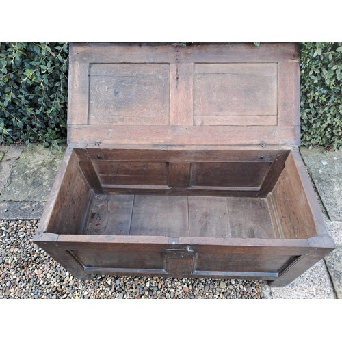 171 - An 18thC oak kist. 53 h x 196 w x 47cm d.