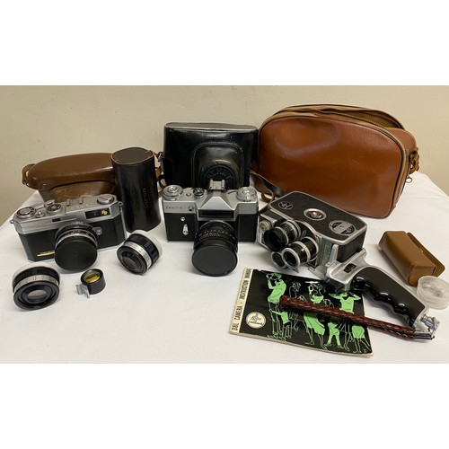 1164 - Cameras to include a Paillard-Bolex D8L, a Taron Pr Taronar 45mm No 74216 in original Taron leather ... 