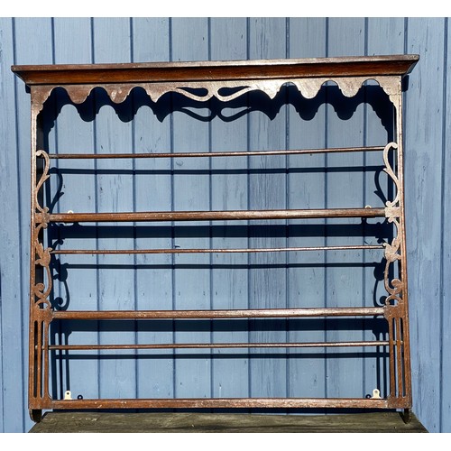 167 - An oak plate rack wall mounted 100 x 111cm.