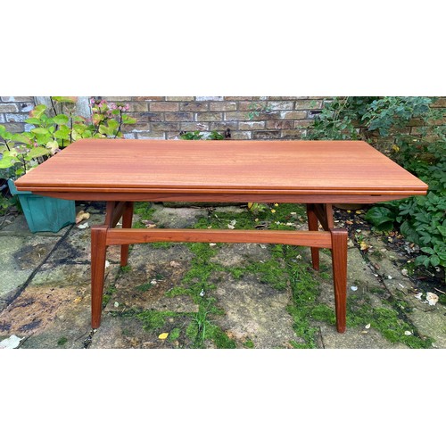 168 - Mid-century design - a retro Danish teak metamorphic table in the style of Trioh. Highest 70cm, coff... 