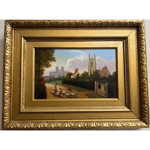 1552 - James Burras English School 19thC, Beverley Minster and St. Nicholas Church, Beverley, pair of oil o... 