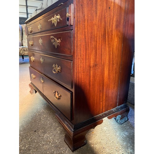 22 - A 19thC mahogany writing bureau with 4 graduating drawers on ogee bracket feet with fitted interior ... 