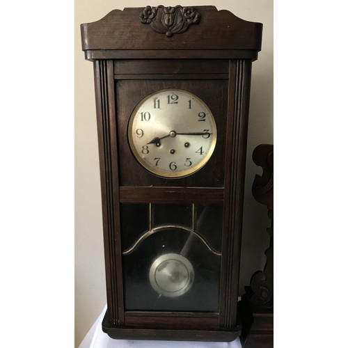 1178 - An American mahogany mantel clock with circular painted dial marked 'Welch' and Roman numerals above... 