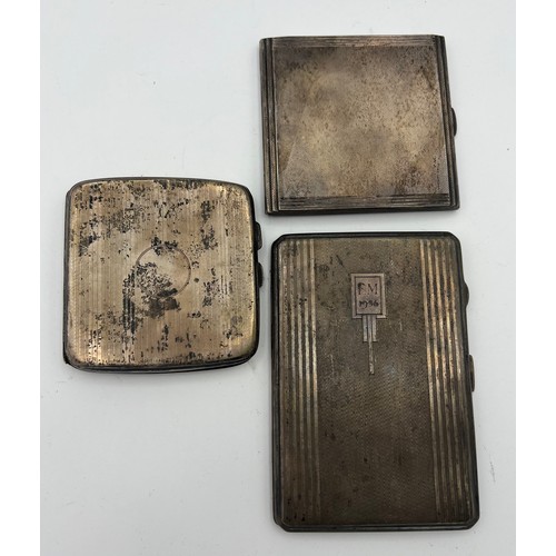 753 - Three silver cigarette cases with engine turned decoration. Total weight 447gm. Various dates
 and m... 