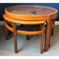 Mid-century Trinity Nathan round glass topped table with three side tables 82 d x 50cm h.