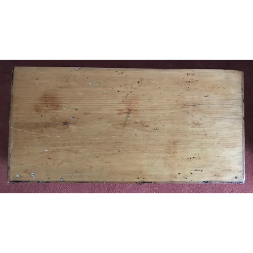 995 - A pine box with metal handles at either side and a metal lock to front. 97 w x 48 d x 31cm h.