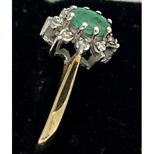 605 - Emerald and diamond ring set in 9 carat gold. Size M. Weight  1.5gm.