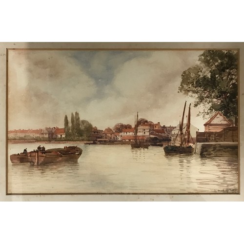 1553 - A. Meredith, three watercolours of river scenes, pencil signed lower right. Images 22 x 35cm. Frames... 