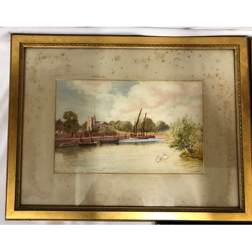 1554 - A. Meredith, two watercolours of river scene with boats, pencil signed lower right 22 x 35cm togethe... 