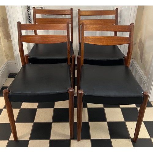 18 - Four mid century teak dining chairs. Height 77cm to back.