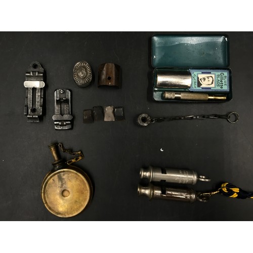 1250 - A collection of miscellaneous items to include a vintage 'Gillette blue' shaving set in a blue paint... 