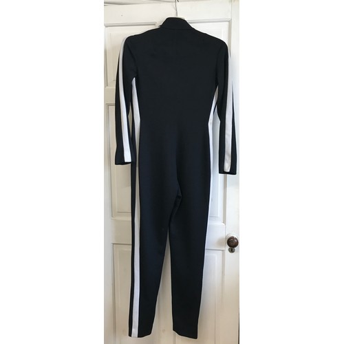 940 - A 1960's Kashmoor Avengers catsuit stitched with nylon thread and white stripes to side. approx. 150... 