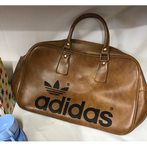 1256 - Vintage collection of Adidas carry bag, Picnic Set in plastic holdall, a Chad Valley tinplate globe ... 