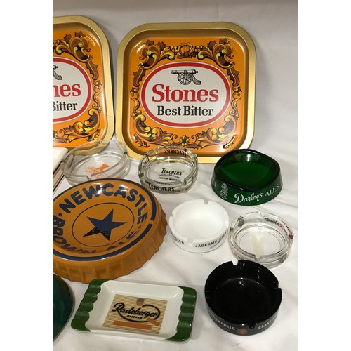 1248 - Brewery memorabilia to include ceramic and glass ashtrays and two metal trays together with various ... 