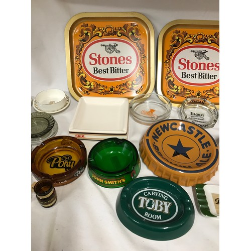 1248 - Brewery memorabilia to include ceramic and glass ashtrays and two metal trays together with various ... 