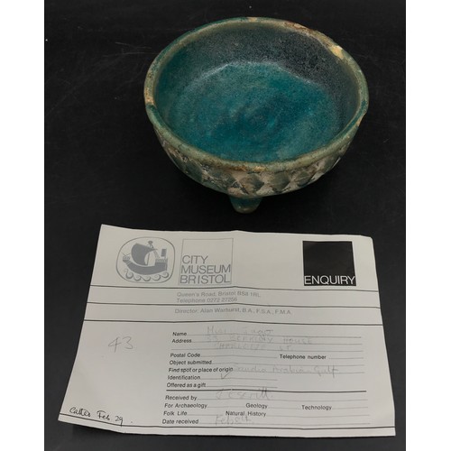 1254 - Persian Kashan pottery bowl with provenance from city museum Bristol.