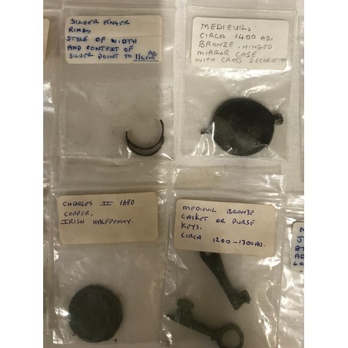 1255 - A collection of metal detecting findings to include Charles II copper farthing 1672, Queen Victoria ... 