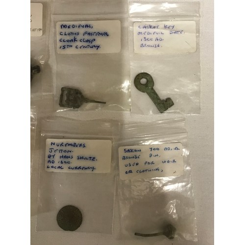 1255 - A collection of metal detecting findings to include Charles II copper farthing 1672, Queen Victoria ... 