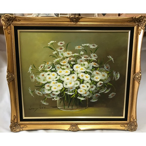 1602 - Nancy Lee, Oil on canvas of Daisies. 49 x 60cm