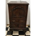 A small mahogany chest with door over two drawers. 76 x 32 d x 39cm w.