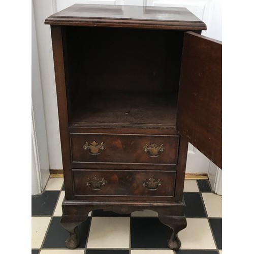 17 - A small mahogany chest with door over two drawers. 76 x 32 d x 39cm w.