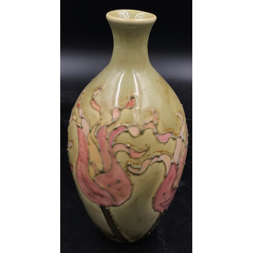 392 - Lisa B Moorcroft, a vase with tulip decoration 17cm high