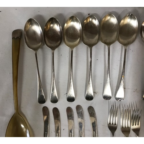 708 - A large collection of silver cutlery mainly Sheffield. Butter knives with EPNS blade but silver hand... 