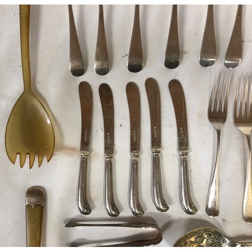 708 - A large collection of silver cutlery mainly Sheffield. Butter knives with EPNS blade but silver hand... 