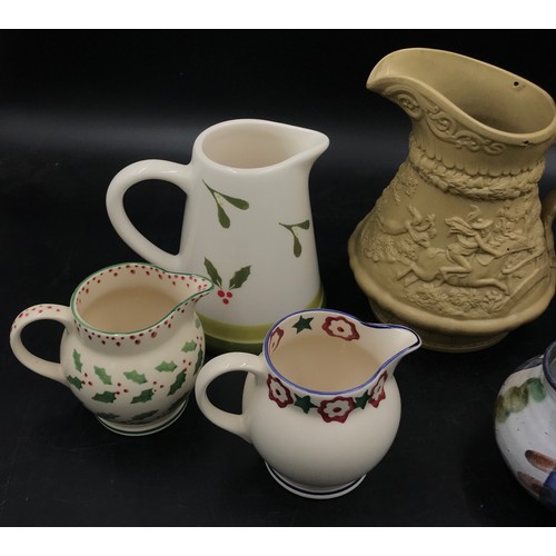 369 - Collection of seven jugs to include a W Ridgeway relief moulded jug of Tam O'Shanter with impressed ... 