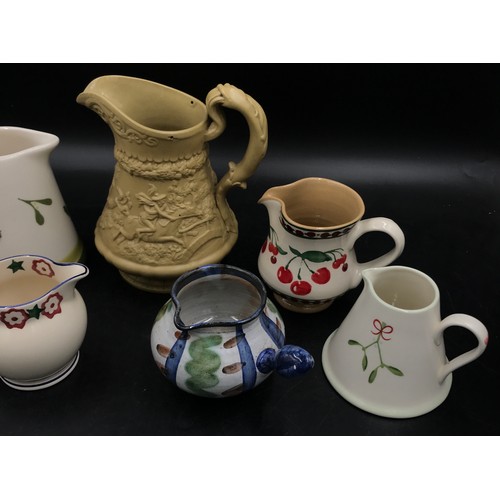 369 - Collection of seven jugs to include a W Ridgeway relief moulded jug of Tam O'Shanter with impressed ... 