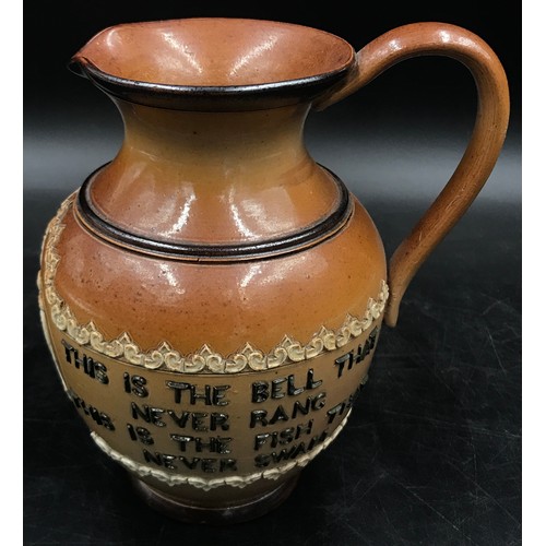 371 - A late Victorian Doulton Lambeth stoneware rhyme jug, relief moulded with the Glasgow crest, 