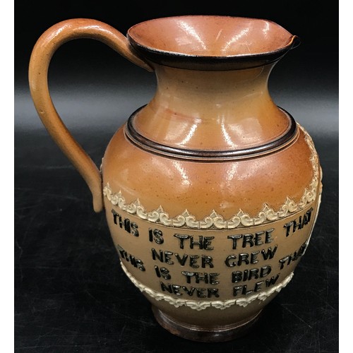 371 - A late Victorian Doulton Lambeth stoneware rhyme jug, relief moulded with the Glasgow crest, 