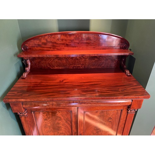 36 - A 19thC mahogany chiffonier with raised back and frieze door as well as two interior drawers 107 w x... 