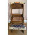 A 19thC oak chair with upholstered footrest and top with cane seat.