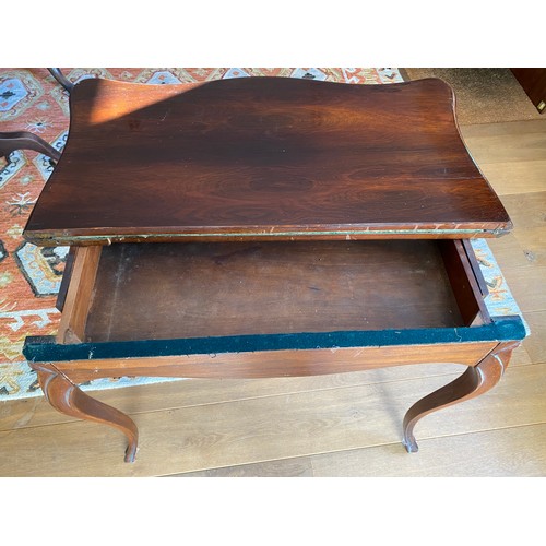 47 - A 19thC rosewood card table on cabriole legs and baize lining.