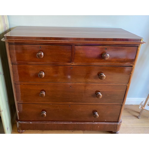 48 - A 19thC mahogany chest of drawers two short over three long on bun feet 122 w x 116 h x 51cm d.