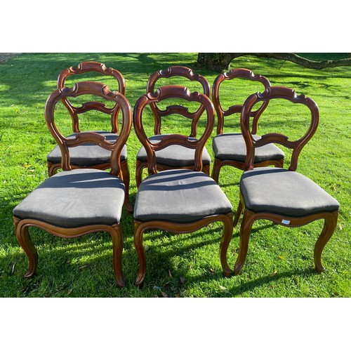 52 - Six 19thC mahogany dining chairs on cabriole legs and upholstered seats.