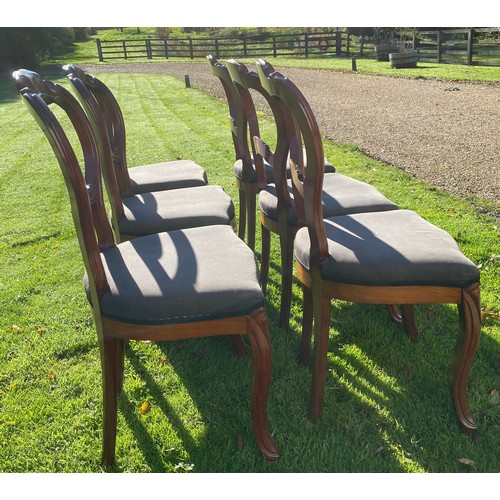 52 - Six 19thC mahogany dining chairs on cabriole legs and upholstered seats.