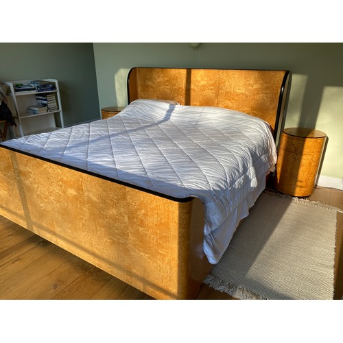 56 - A good quality burr maple double bedstead and one matching pot cupboard. Maker 'And So To Bed', Lond... 