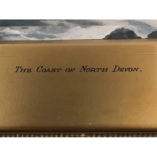 1599 - Oil on board of the coast of North Devon by Reginald Smith (1855-1925). Image size 27cm x 67cm.