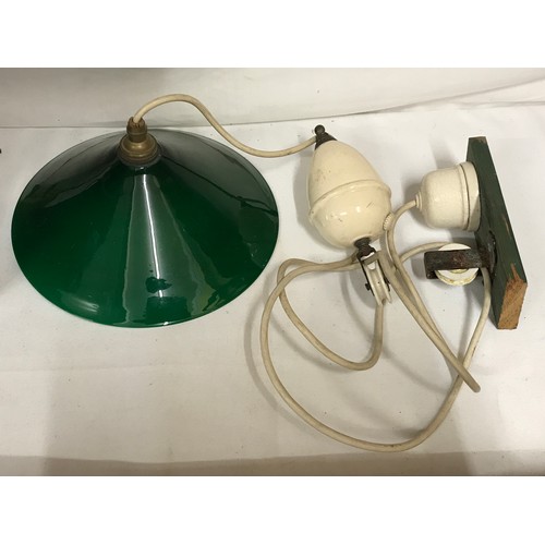 1128 - Three pieces of lighting a converted darkroom lamp with oil burner with retailer's plate for 'Reynol... 