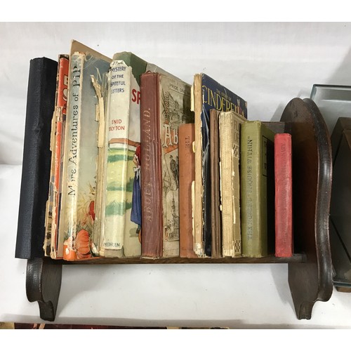 1045 - Two book troughs largest 46cm x 23cm with a variety of books, some children's along with a small col... 