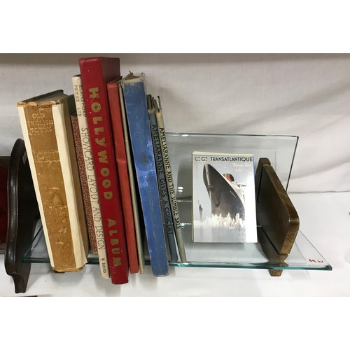 1045 - Two book troughs largest 46cm x 23cm with a variety of books, some children's along with a small col... 