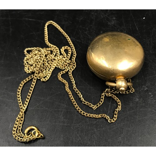 466 - A 19thC sovereign case with chain, marked 18ct rolled gold.