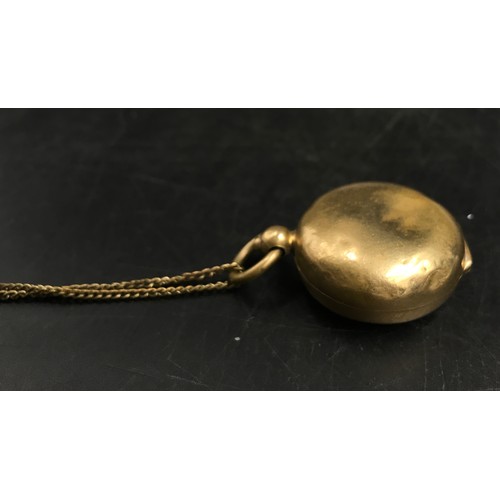 466 - A 19thC sovereign case with chain, marked 18ct rolled gold.