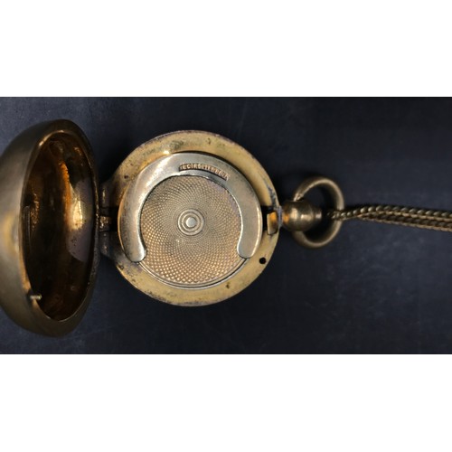 466 - A 19thC sovereign case with chain, marked 18ct rolled gold.