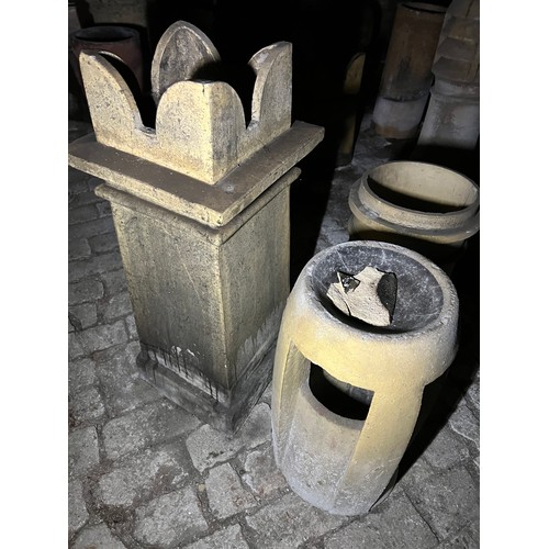 192 - Three chimney pots pale coloured tallest 85cm h